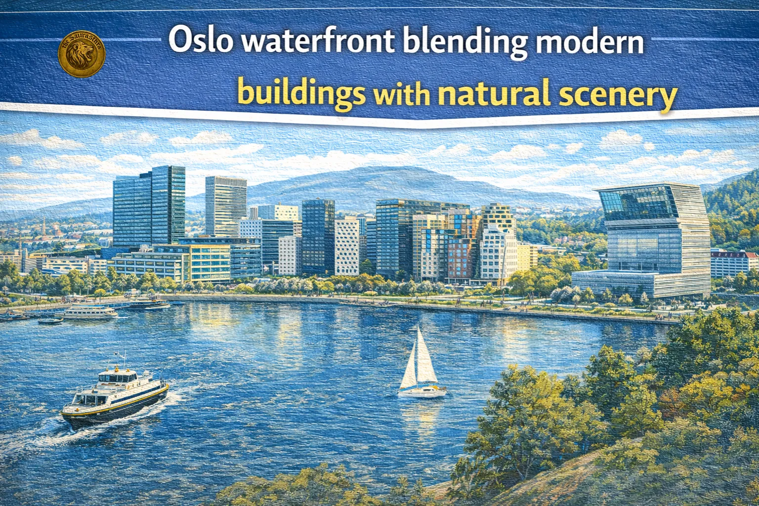 Oslo waterfront blending modern buildings with natural scenery