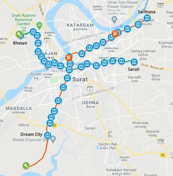 Surat Metro Routes and Stations